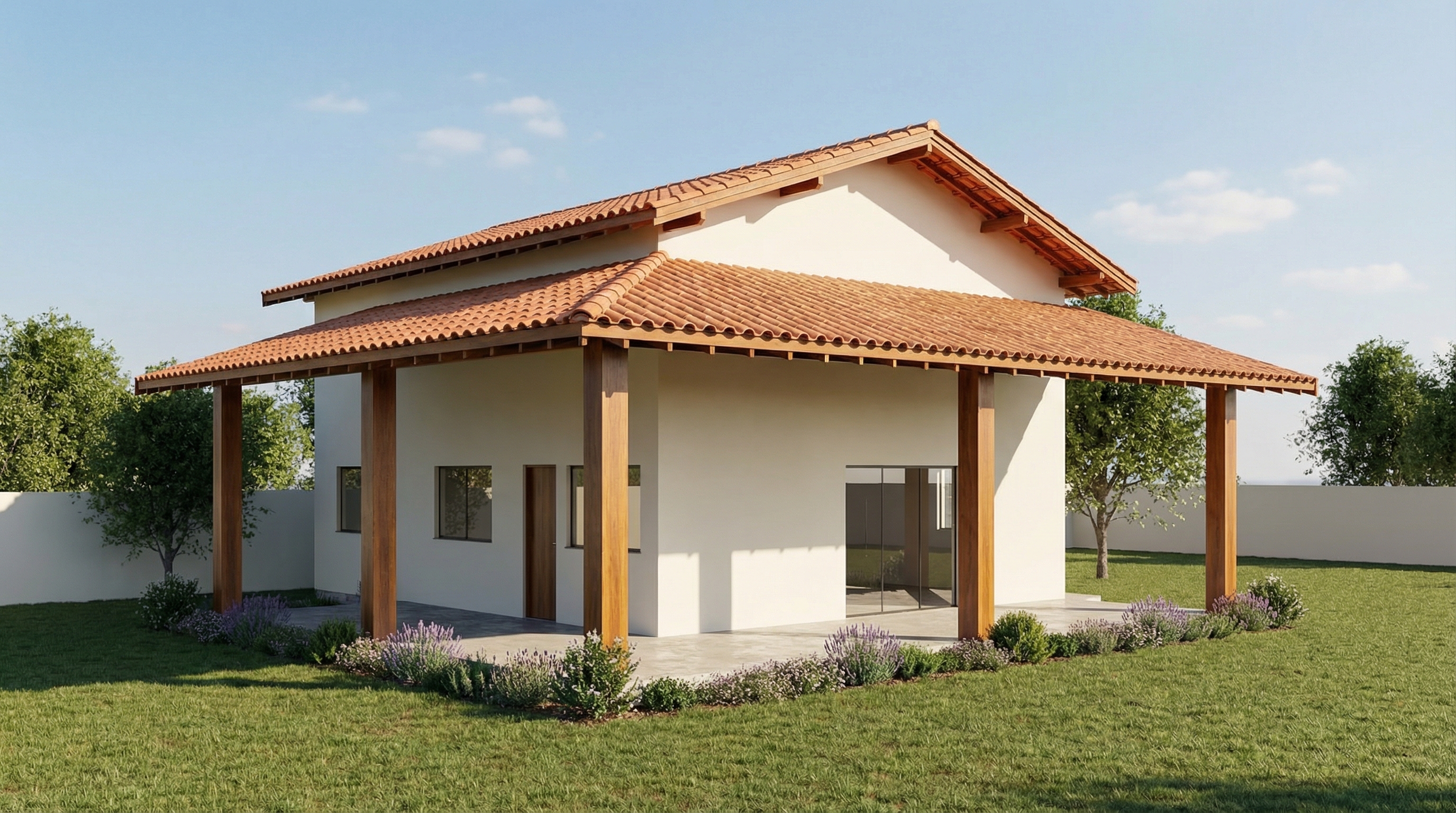 Fachada frontal da casa de campo 140m² - Minha Casa Projetada